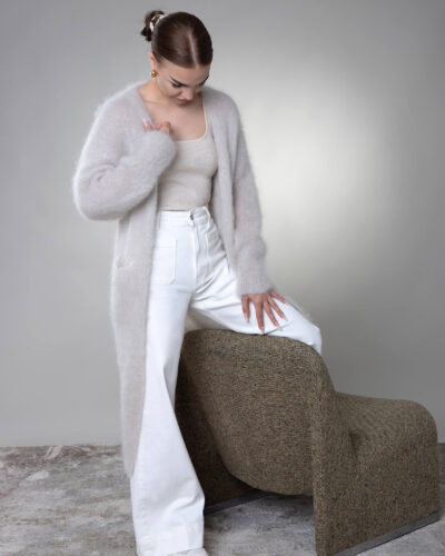 Długi kardigan moherowy Asti - jasny beż