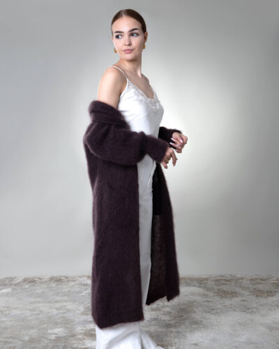 Długi kardigan moherowy Asti – brązowy