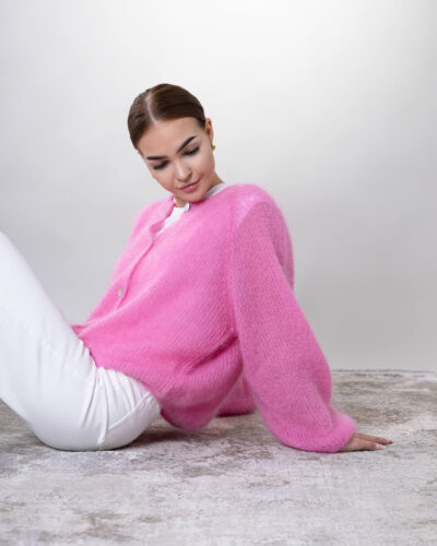 Kardigan moherowy Como - różowy