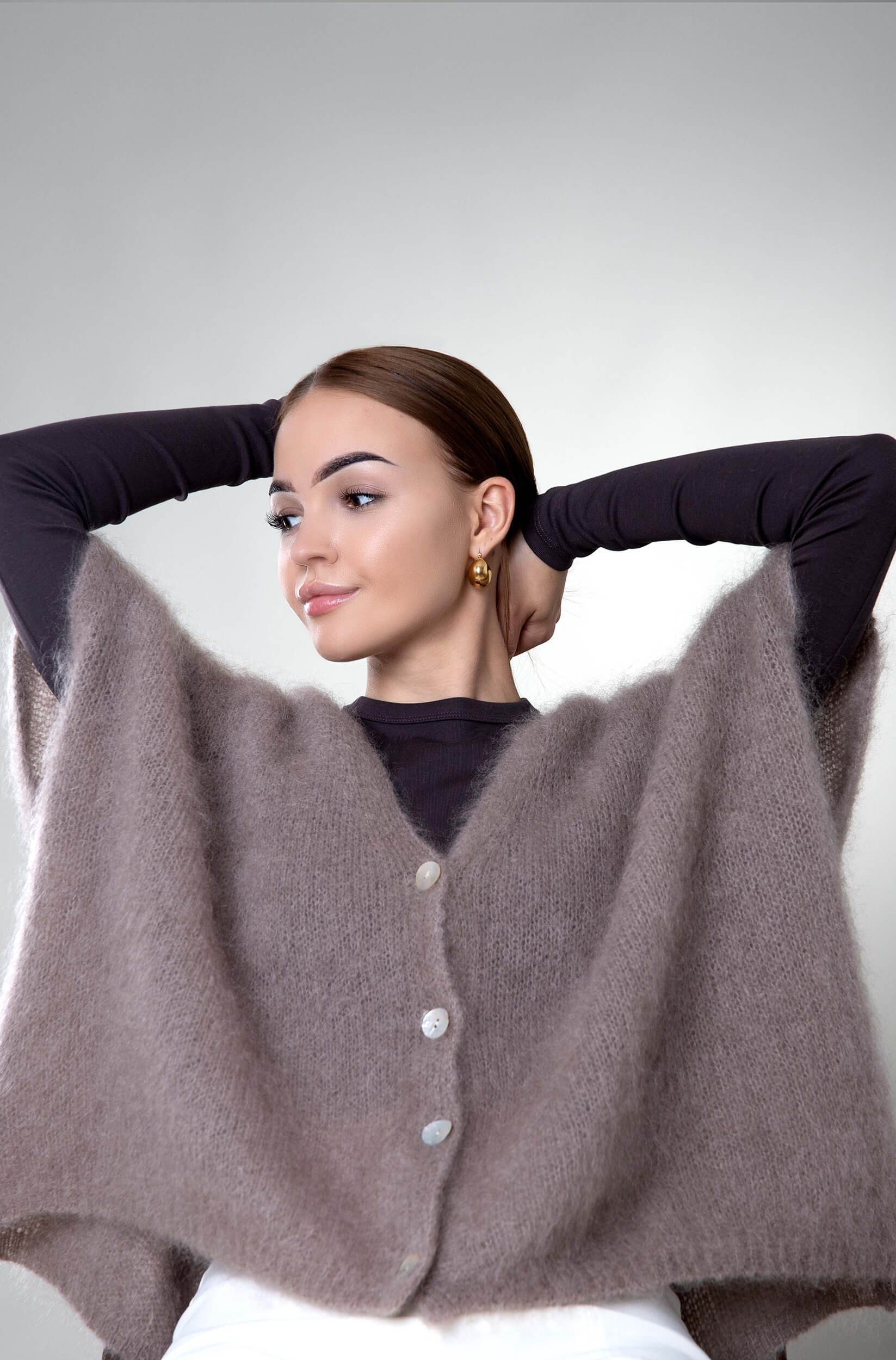 Kamizelka moherowa Enna - jasny brąz - obrazek 3