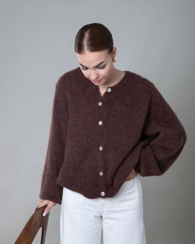Kardigan z alpaki Garda – brązowy