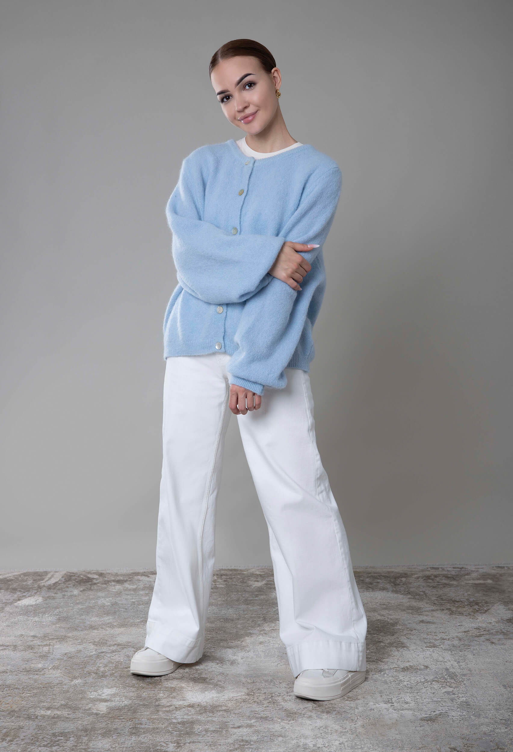 Kardigan z alpaki Garda - błękitny - obrazek 3