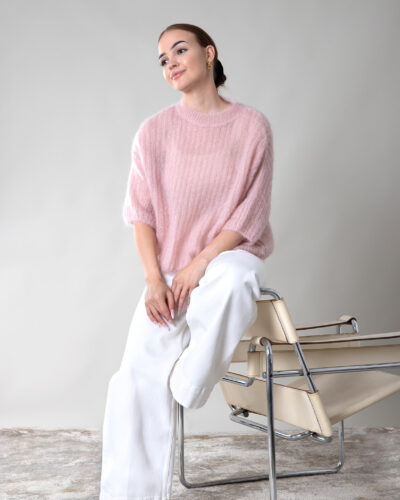 Sweter ¾ rękaw moherowy Oma - pudrowy róż