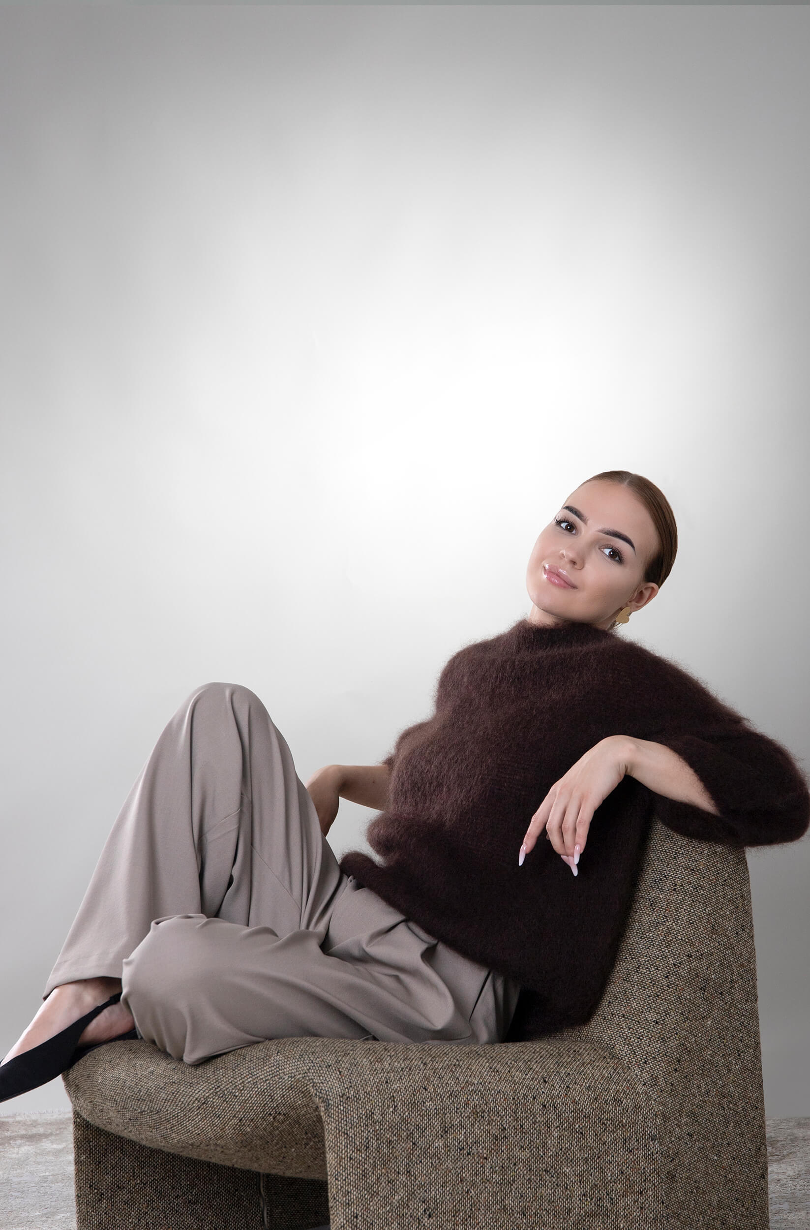 Sweter ¾ rękaw moherowy Prato - brązowy - obrazek 3