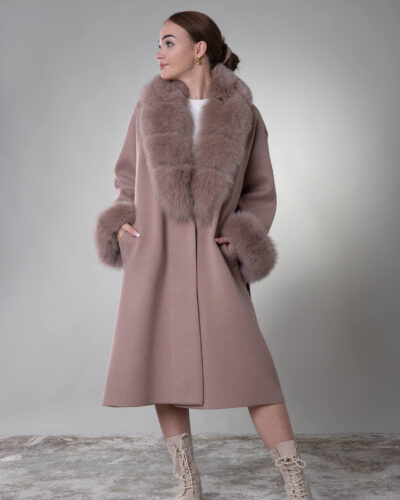 Płaszcz z naturalnym futrem Siena - taupe