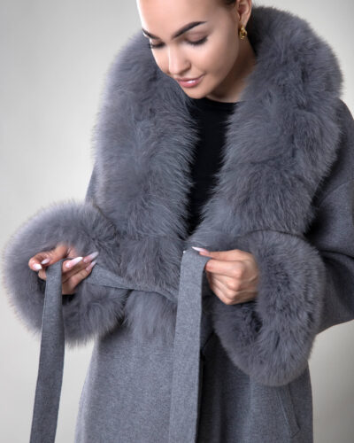 Płaszcz z naturalnym futrem Siena - szary