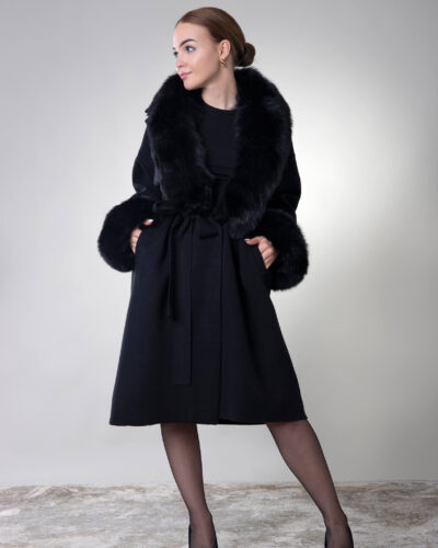 Płaszcz z naturalnym futrem Siena - czarny