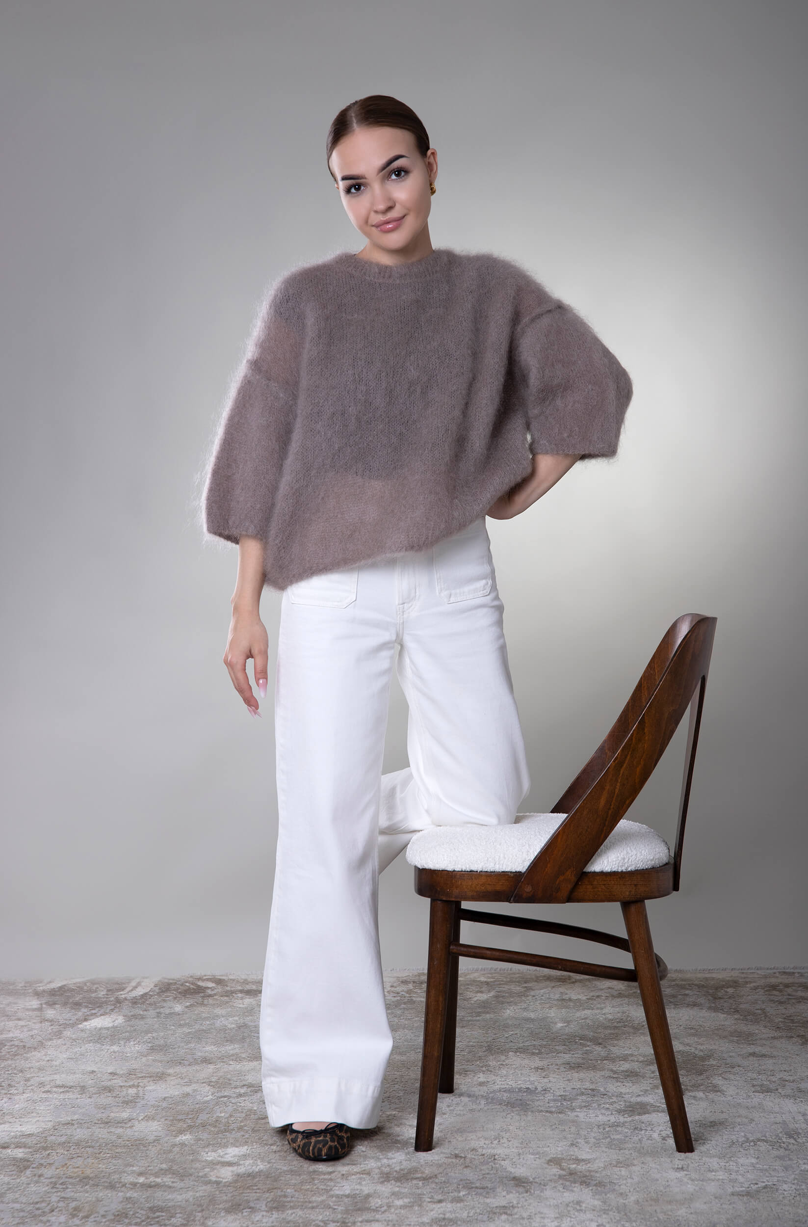 Sweter ¾ rękaw moherowy Prato – taupe