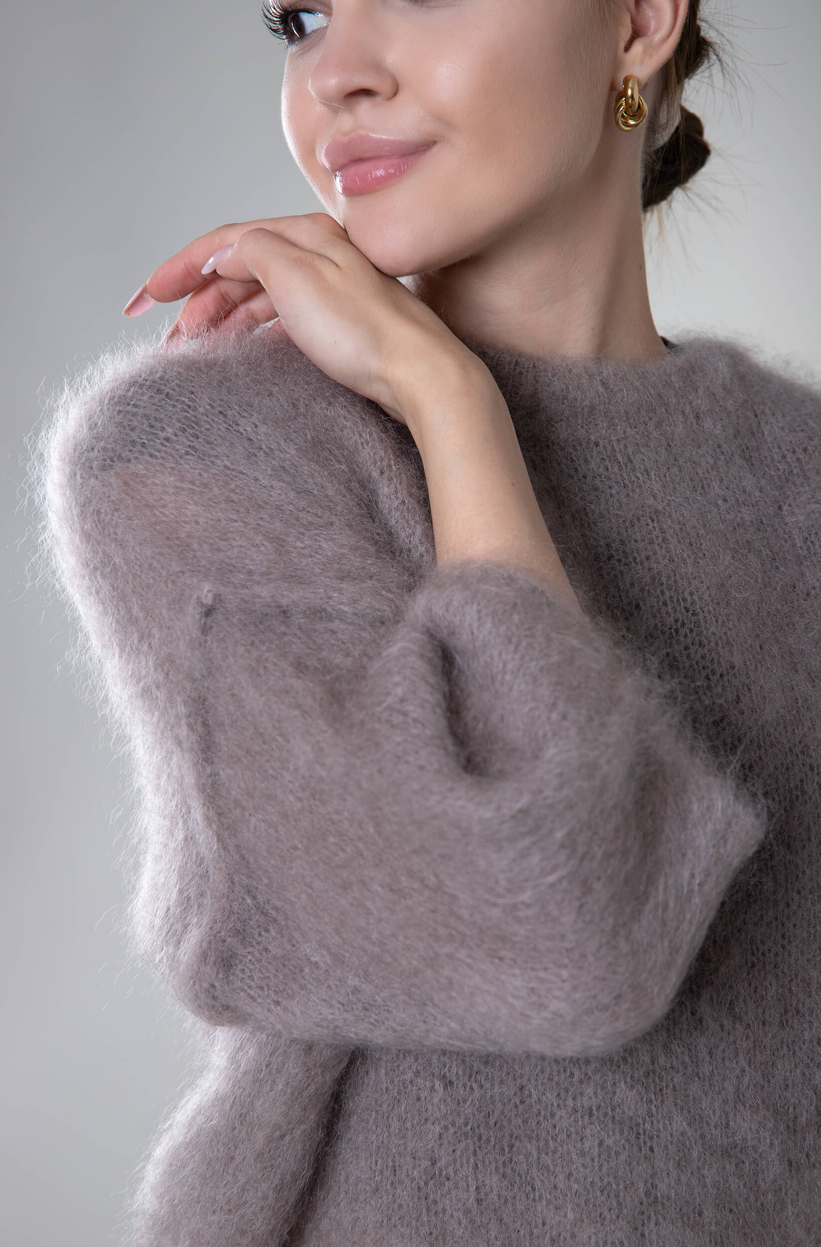 Sweter ¾ rękaw moherowy Prato – taupe - obrazek 4