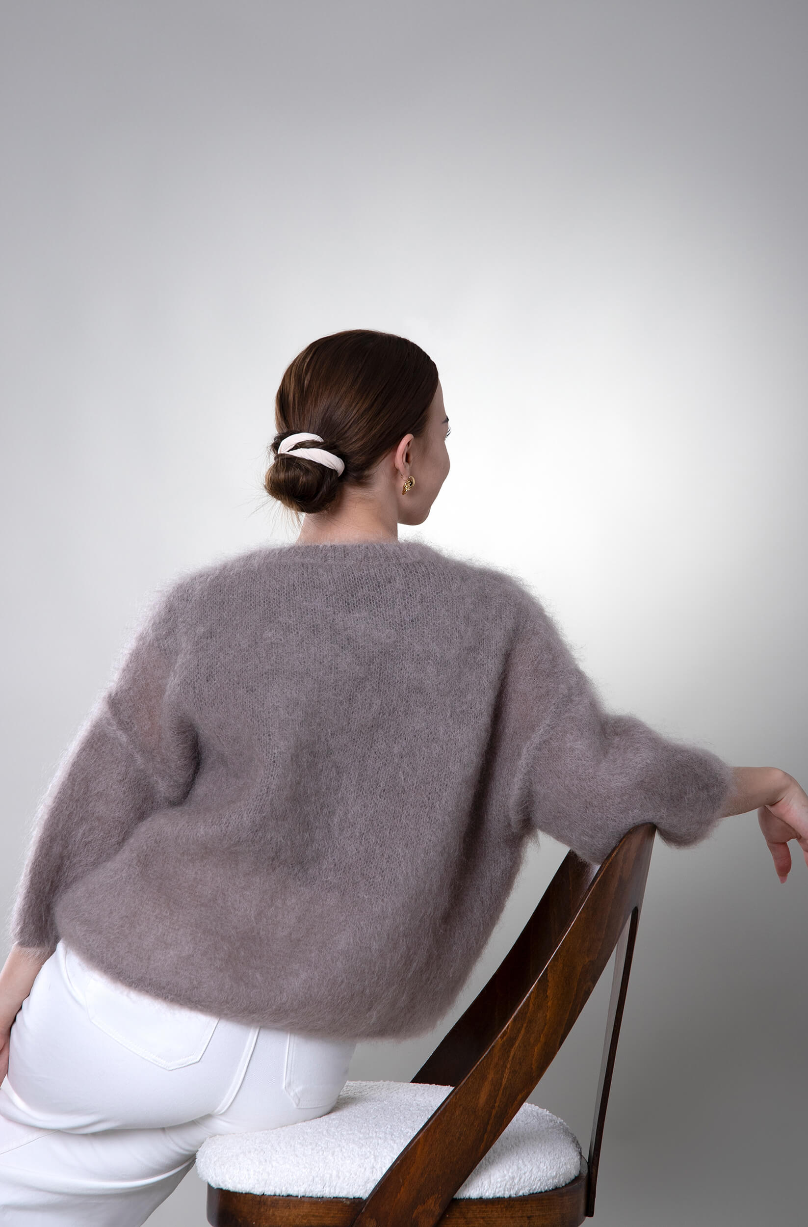 Sweter ¾ rękaw moherowy Prato – taupe - obrazek 3