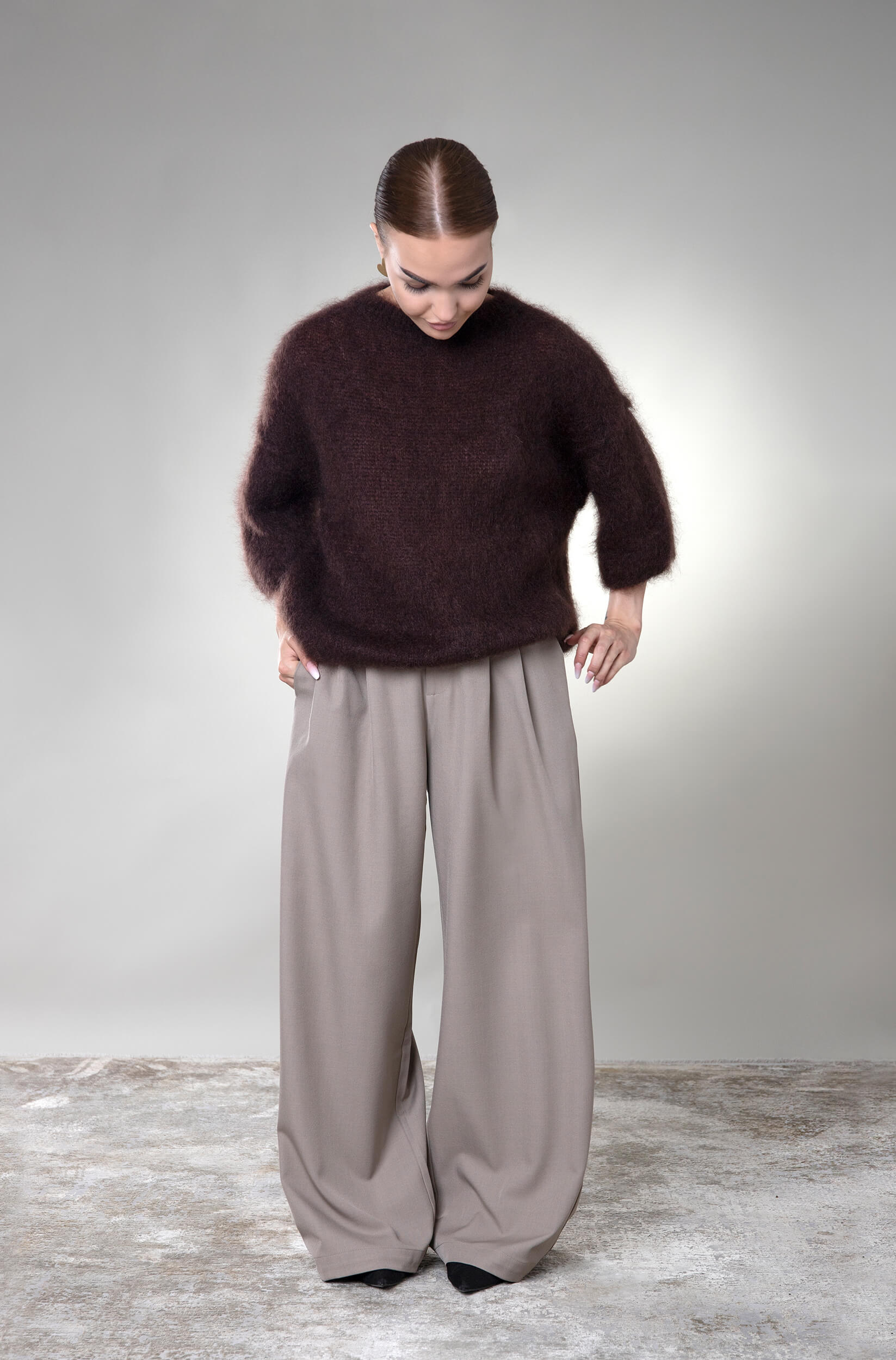 Sweter ¾ rękaw moherowy Prato - brązowy