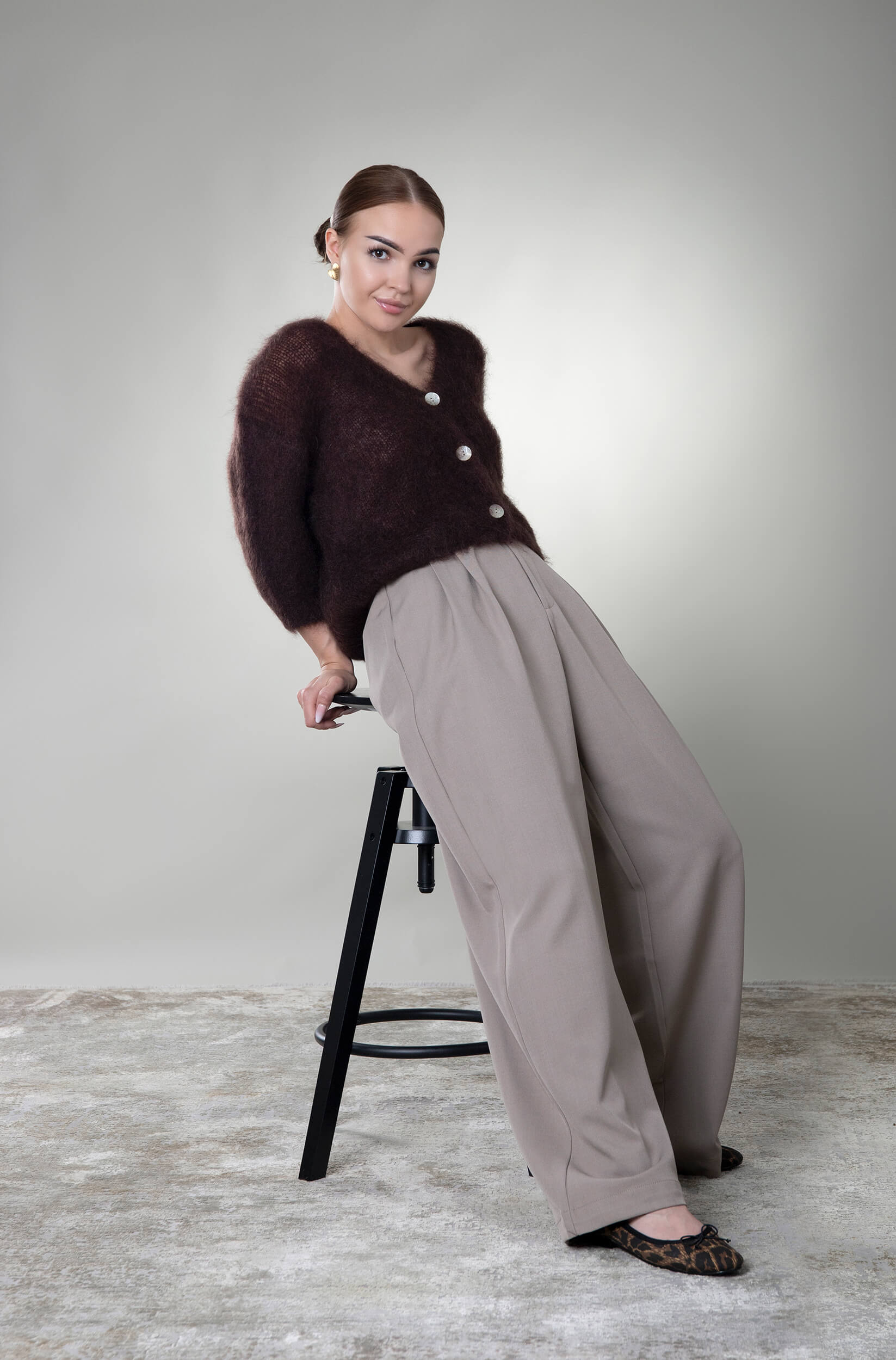 Kardigan na guziki moherowy Trani - brązowy