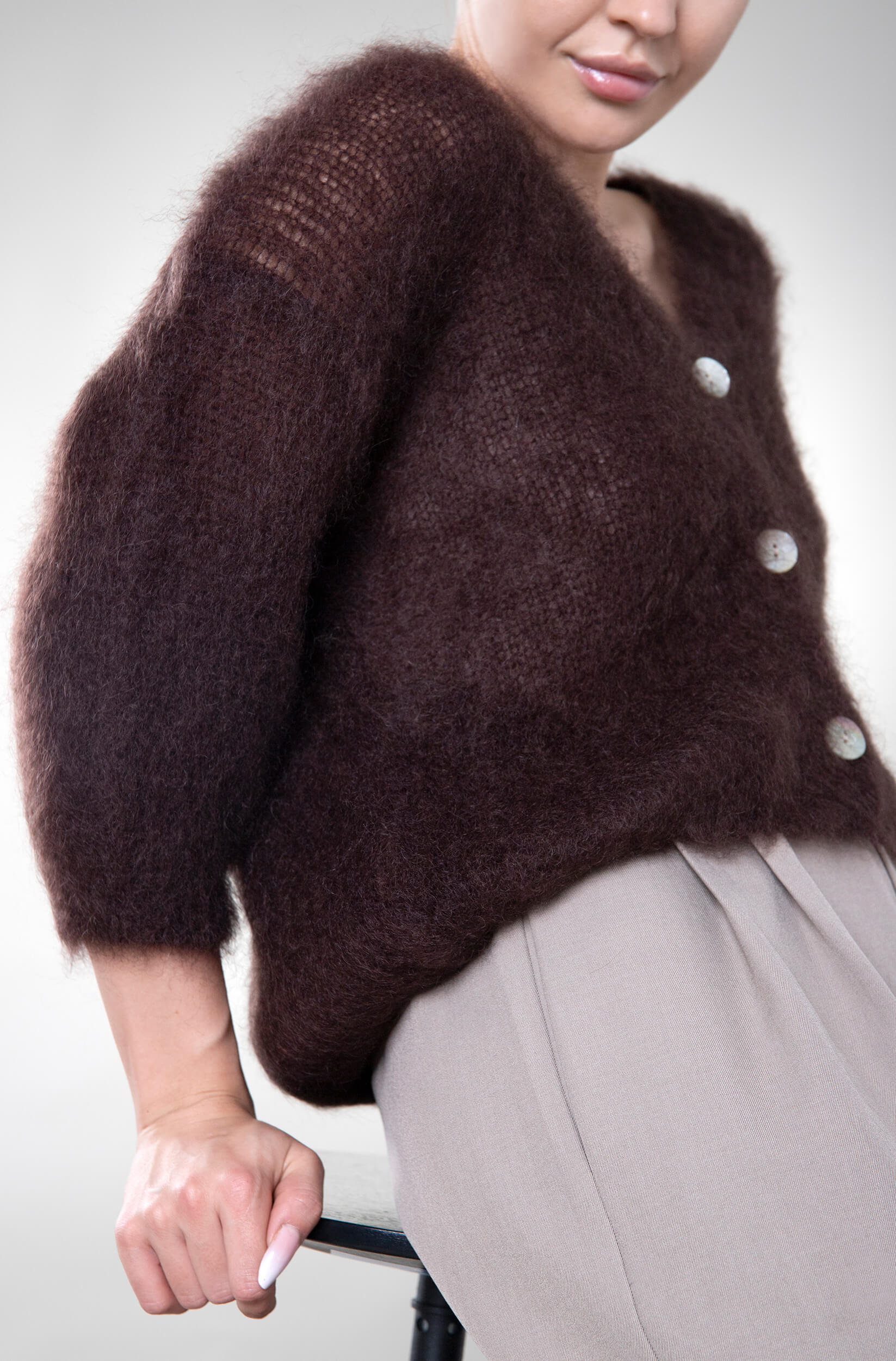 Kardigan na guziki moherowy Trani - brązowy - obrazek 4