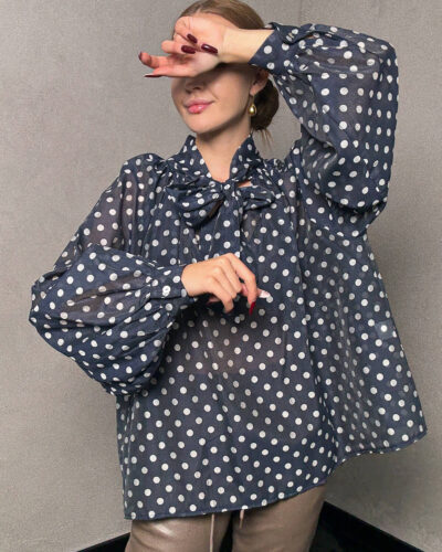 Koszula w groszek Oria - granatowa