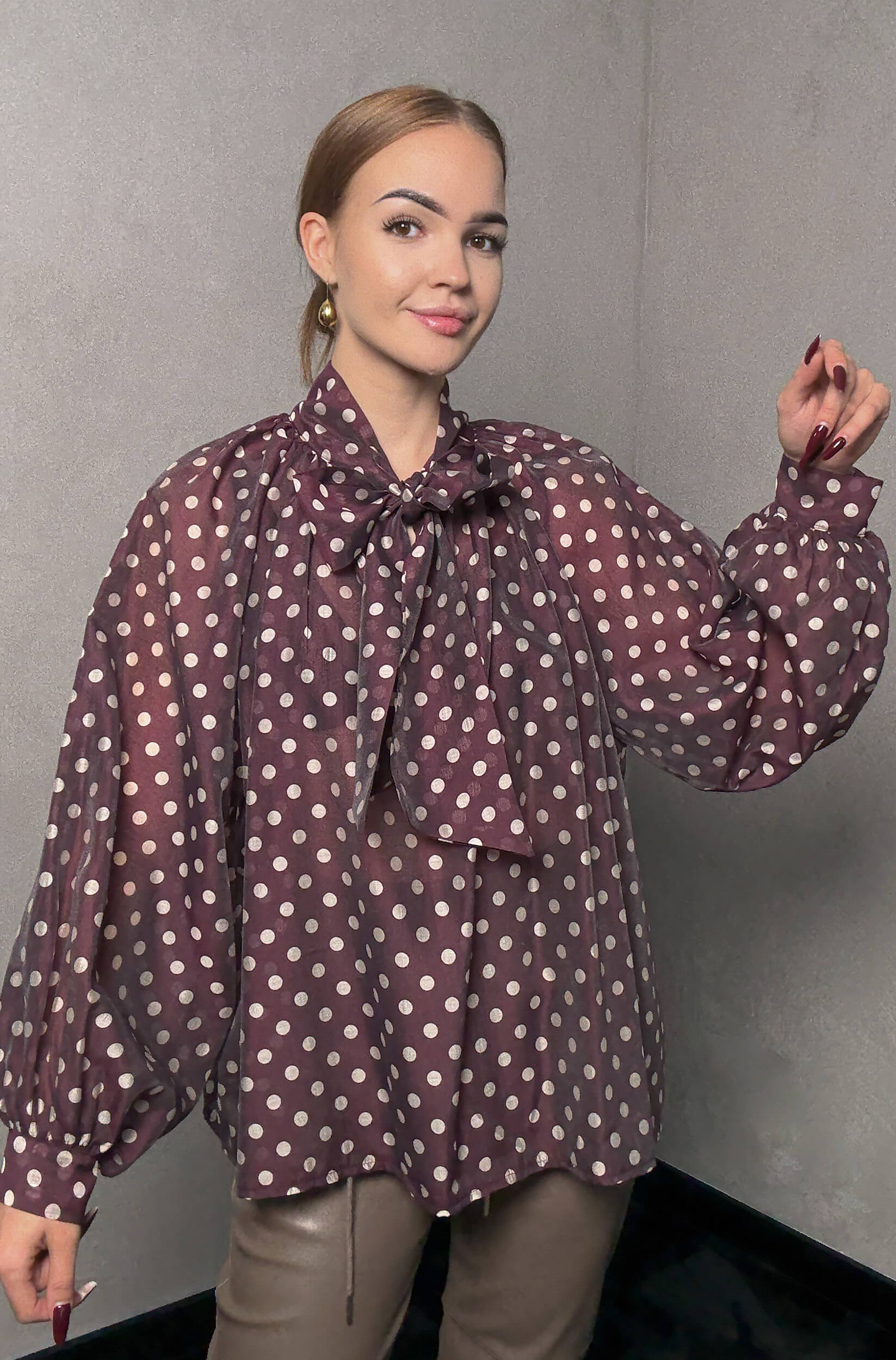 Koszula w groszek Oria - bordowa