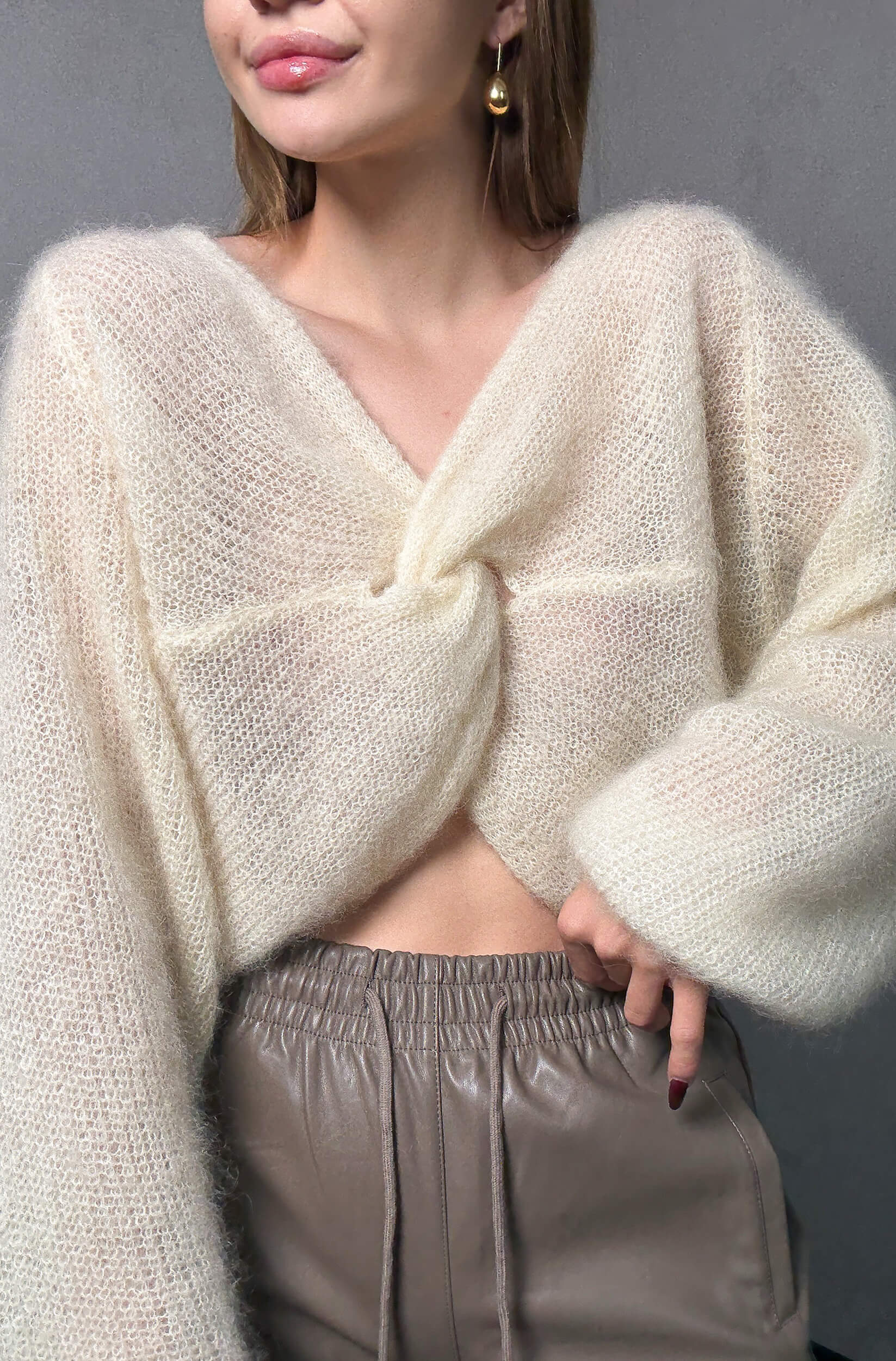 Sweter moherowy Gavi – kremowy - obrazek 2