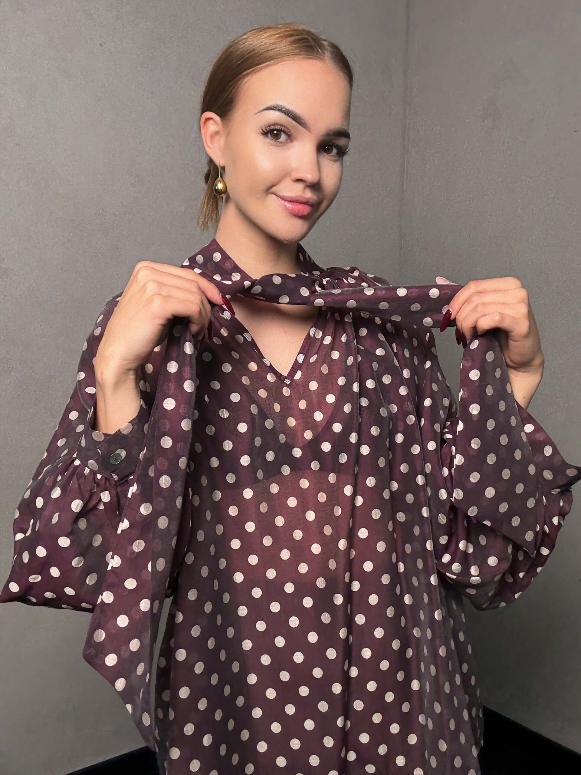 Koszula w groszek Oria - bordowa - obrazek 3