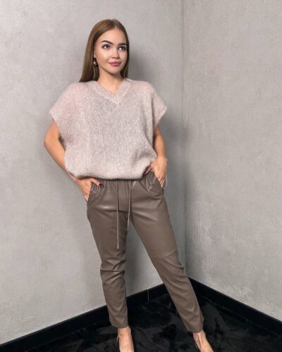 Spodnie eko skóra Subi - taupe