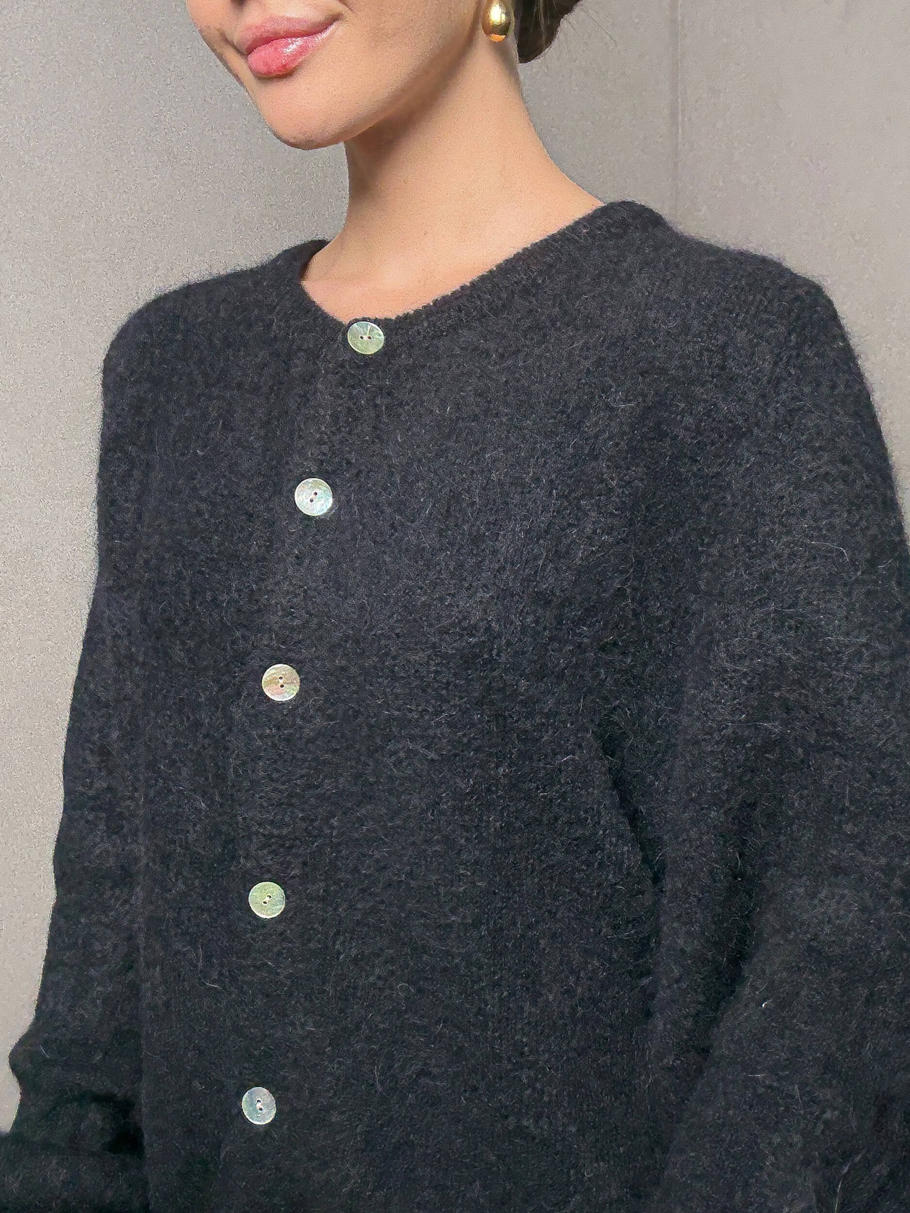 Kardigan z alpaki Garda - czarny - obrazek 3