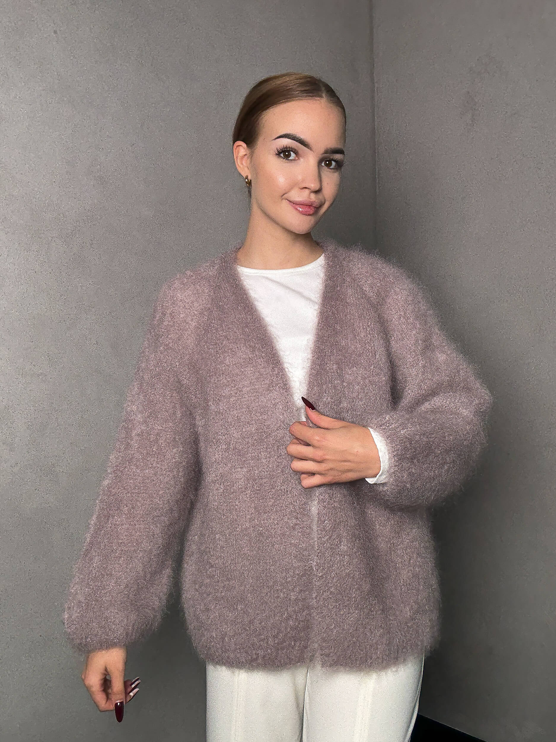 Kardigan moherowy Alba - taupe rose