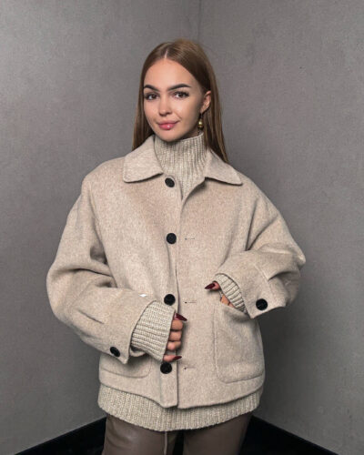 Kurtka na guziki z dodatkiem kaszmiru Lecce - beżowa