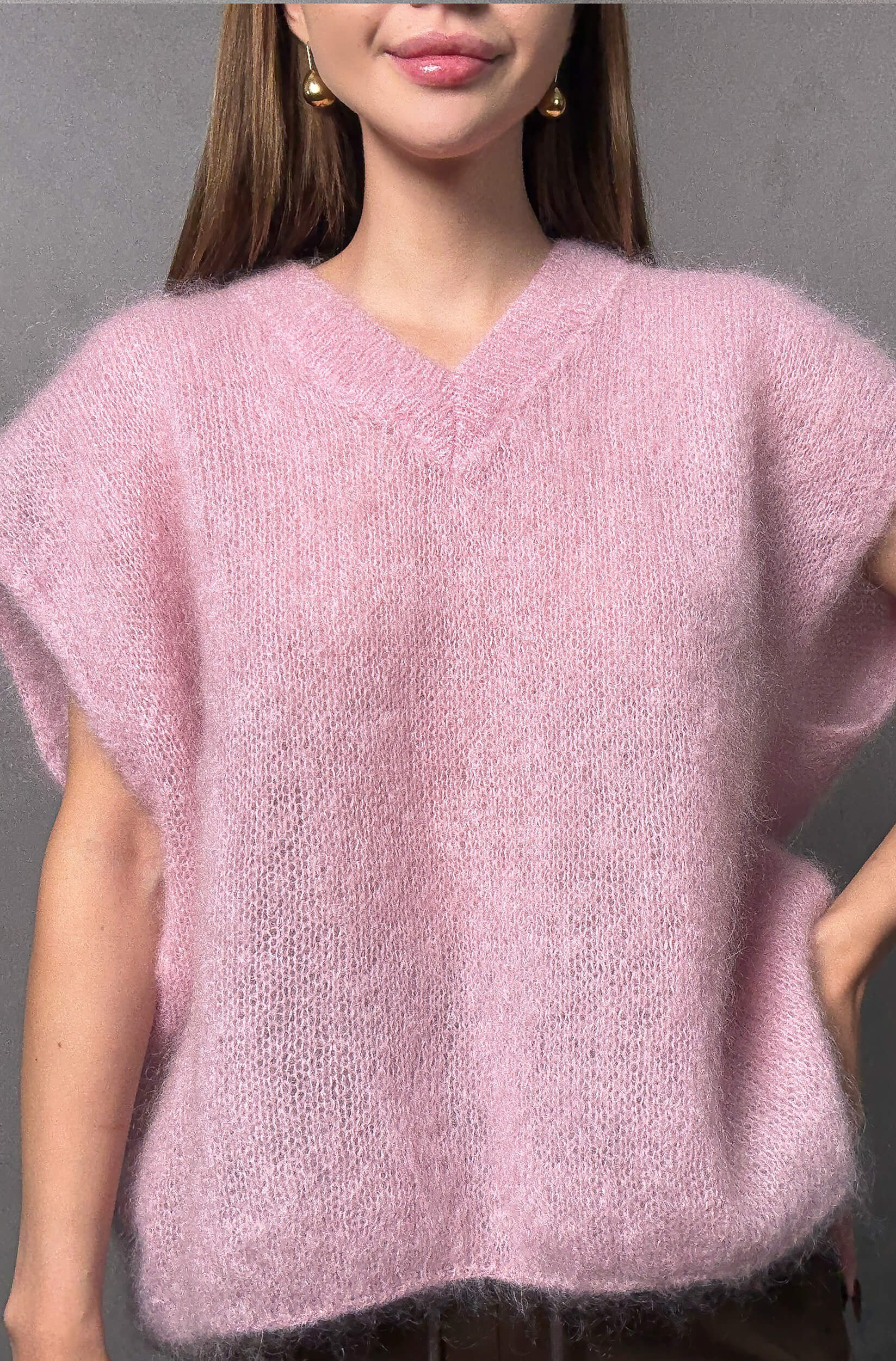 Kamizelka moherowa Nemi - różowa - obrazek 3