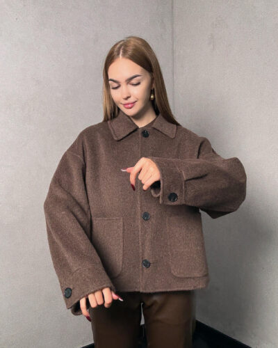 Kurtka na guziki z dodatkiem kaszmiru Lecce - brązowa