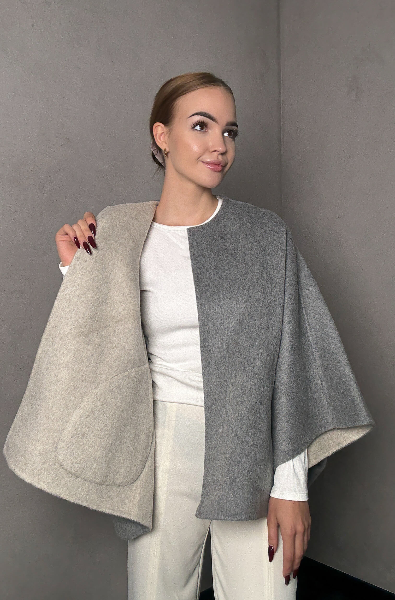 Kurtka dwustronna z dodatkiem kaszmiru Verona - szara - obrazek 3