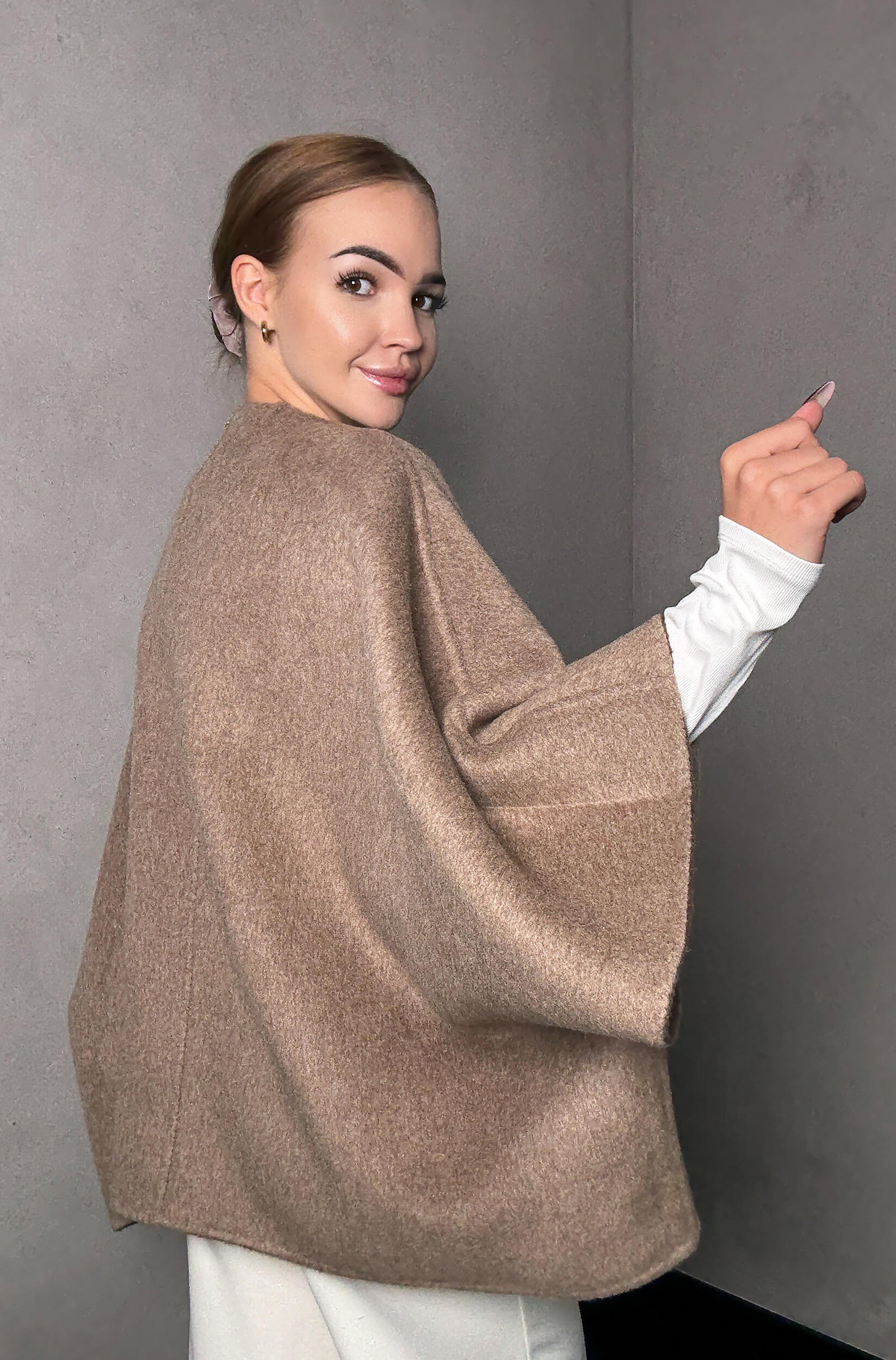 Kurtka dwustronna z dodatkiem kaszmiru Verona - taupe - obrazek 2