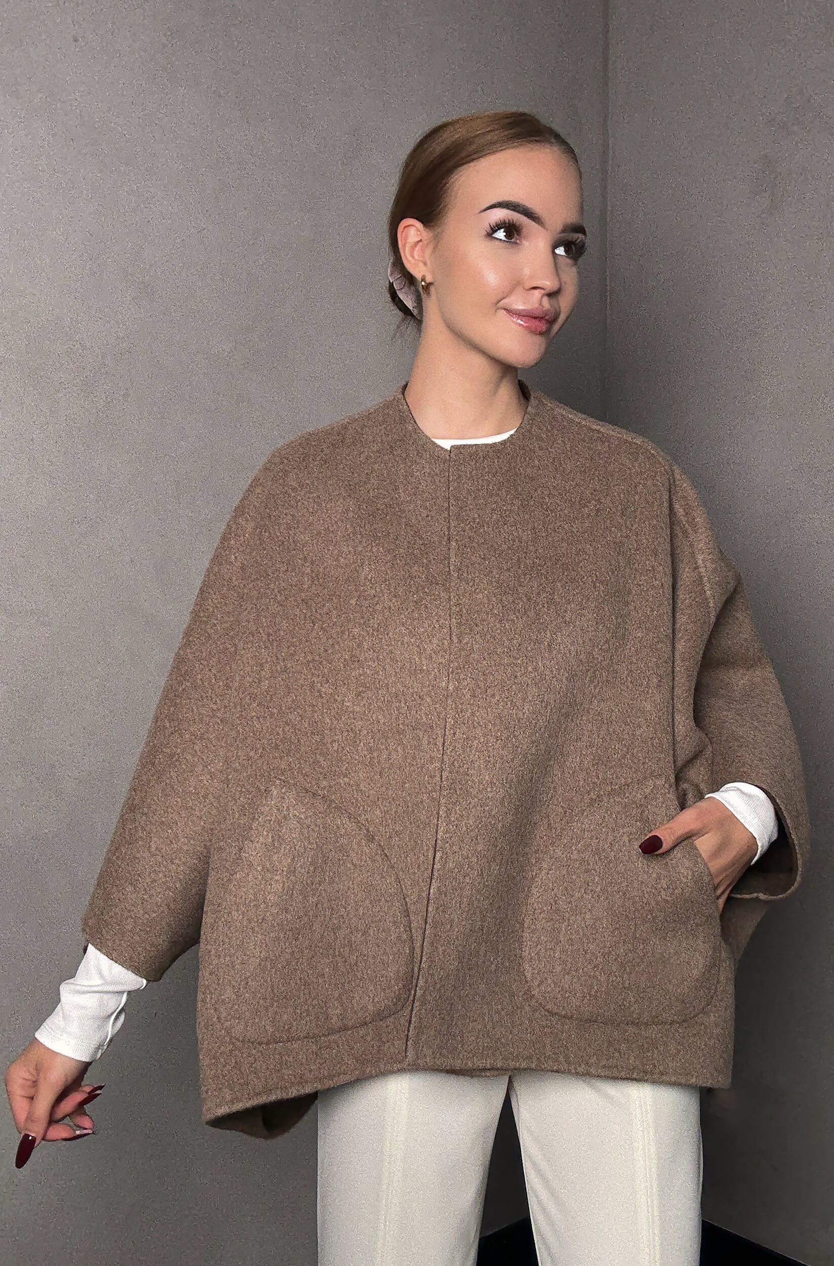 Kurtka dwustronna z dodatkiem kaszmiru Verona - taupe