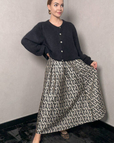 Spódnica Fara - black & beige geometric print