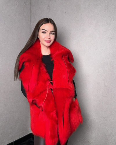 Kamizelka z naturalnego futra Gaeta - czerwona