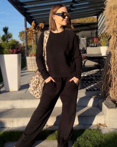 Komplet z wiskozy Genua - czarny