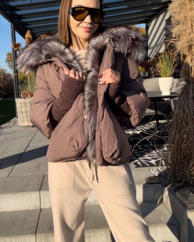 Kurtka puchowa z naturalnym futrem Portofino - brązowa