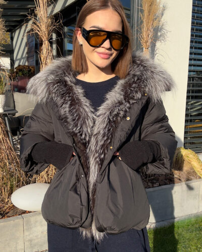 Kurtka puchowa z naturalnym futrem Portofino- czarna