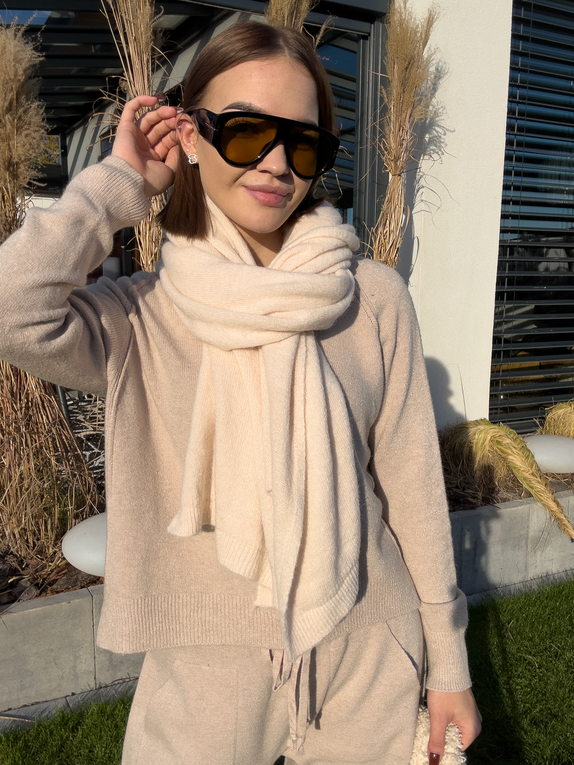 Szal z alpaki Livigno - kremowy