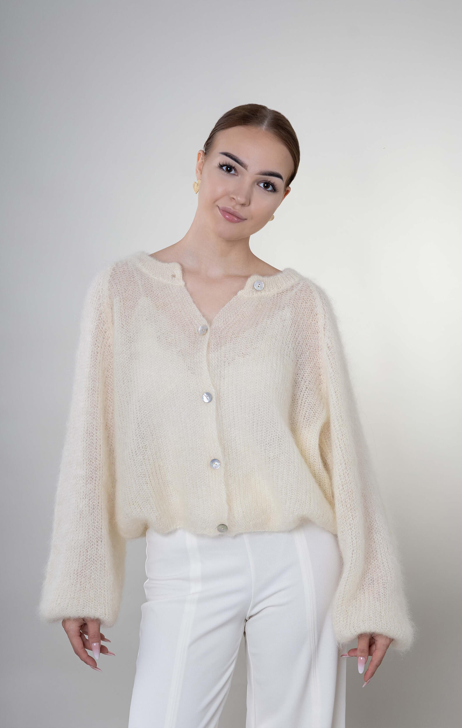 Kardigan moherowy Como - kremowy - obrazek 4